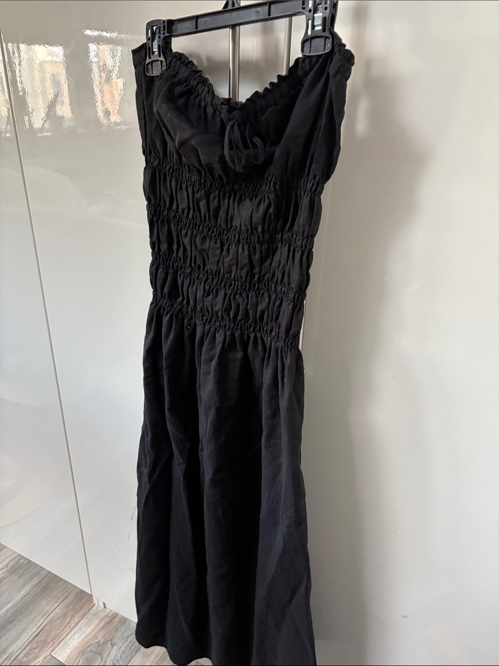 NWT Onia strapless linen cotton Black Smocked Maxi Dress L